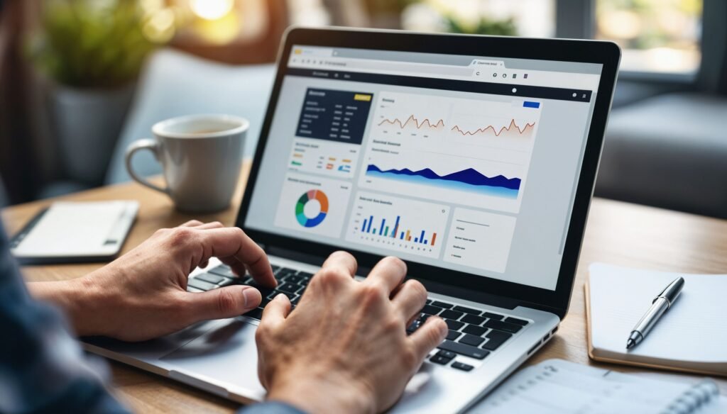 Checking SEO analytics dashboard on laptop
